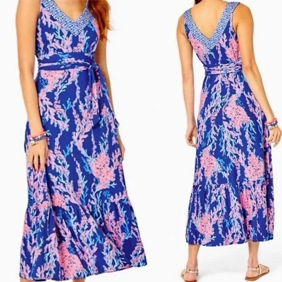 Lilly Pulitzer Madsen Midi Dress Borealis Blue Swim On Over Size XS - Picture 3 of 10